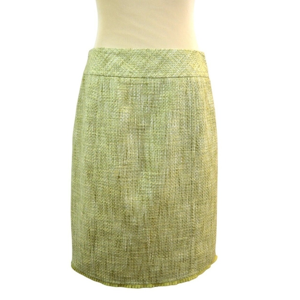 ANN TAYLOR Vintage Pencil SKIRT Sage Green Tweed Pleated Retro Office Y2K Twee